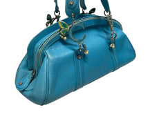 画像をギャラリービューアに読み込む, Christian Dior クリスチャンディオール CDロゴ チャーム ハンドバッグ ブルー レザー シルバー金具 良品 中古 4b008619