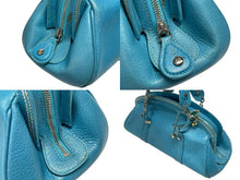 画像をギャラリービューアに読み込む, Christian Dior クリスチャンディオール CDロゴ チャーム ハンドバッグ ブルー レザー シルバー金具 良品 中古 4b008619