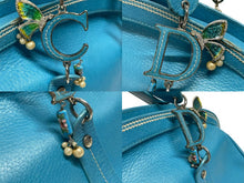 画像をギャラリービューアに読み込む, Christian Dior クリスチャンディオール CDロゴ チャーム ハンドバッグ ブルー レザー シルバー金具 良品 中古 4b008619