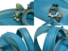 画像をギャラリービューアに読み込む, Christian Dior クリスチャンディオール CDロゴ チャーム ハンドバッグ ブルー レザー シルバー金具 良品 中古 4b008619