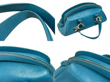 画像をギャラリービューアに読み込む, Christian Dior クリスチャンディオール CDロゴ チャーム ハンドバッグ ブルー レザー シルバー金具 良品 中古 4b008619