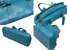 画像をギャラリービューアに読み込む, Christian Dior クリスチャンディオール CDロゴ チャーム ハンドバッグ ブルー レザー シルバー金具 良品 中古 4b008619