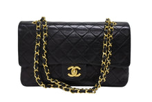 画像をギャラリービューアに読み込む, CHANEL シャネル マトラッセ25 Wフラップ Wチェーンショルダーバッグ 1番台 ラムスキン ココマーク ブラック ゴールド金具 美品 中古 4b008628
