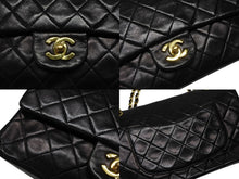 画像をギャラリービューアに読み込む, CHANEL シャネル マトラッセ25 Wフラップ Wチェーンショルダーバッグ 1番台 ラムスキン ココマーク ブラック ゴールド金具 美品 中古 4b008628