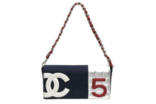 画像をギャラリービューアに読み込む, 極美品 CHANEL シャネル No.5 チョコバー チェーンワンショルダーバッグ 7番台 ココマーク キャンバス レザー シルバー金具 中古 4b008629