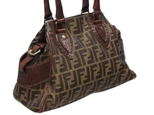 画像をギャラリービューアに読み込む, FENDI フェンディ ズッカ柄 エトニコ ハンドバッグ ブラウン ロゴ キャンバス レザー 美品 中古 4b008633