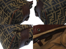 画像をギャラリービューアに読み込む, FENDI フェンディ ズッカ柄 エトニコ ハンドバッグ ブラウン ロゴ キャンバス レザー 美品 中古 4b008633