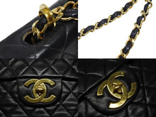 画像をギャラリービューアに読み込む, CHANEL シャネル デカマトラッセ33 Sフラップ Wチェーンショルダーバッグ ラムスキン ココマーク ブラック 美品 中古 4b008635
