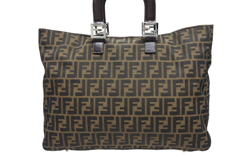 FENDI フェンディ ハンドバッグ トートバッグ ズッカ柄 26329 キャンバス レザー ブラウン シルバー金具 美品 中古 4b008638