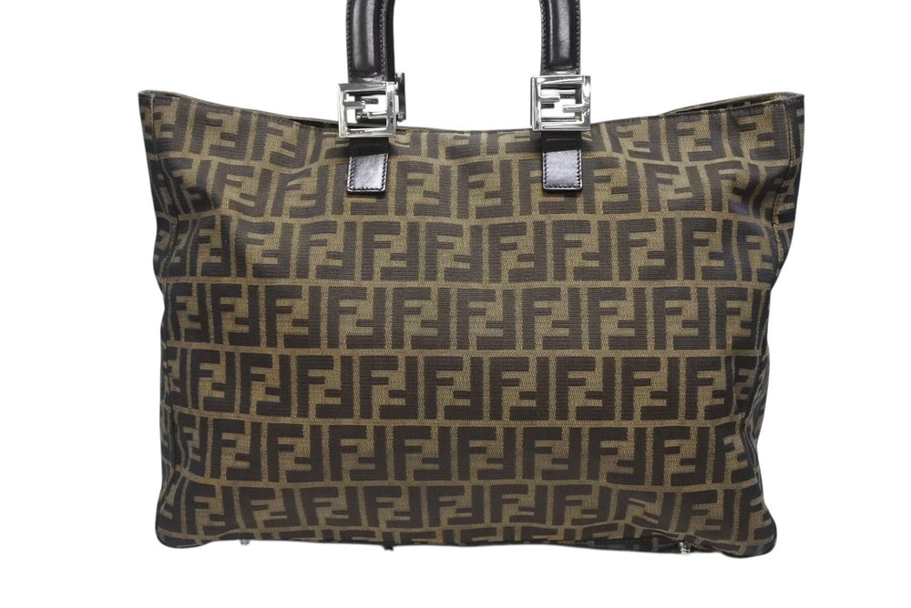 FENDI フェンディ ハンドバッグ トートバッグ ズッカ柄 26329 キャンバス レザー ブラウン シルバー金具 美品 中古 4b008638