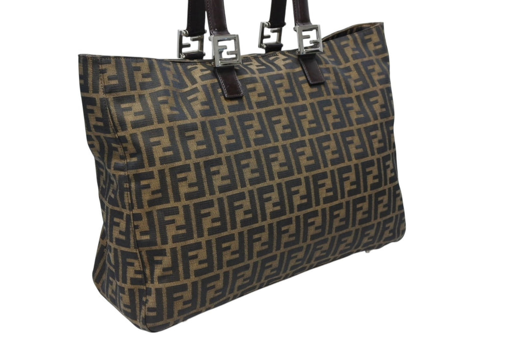 FENDI フェンディ ハンドバッグ トートバッグ ズッカ柄 26329 キャンバス レザー ブラウン シルバー金具 美品 中古 4b008638