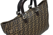 画像をギャラリービューアに読み込む, FENDI フェンディ ハンドバッグ トートバッグ ズッカ柄 26329 キャンバス レザー ブラウン シルバー金具 美品 中古 4b008638