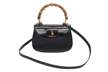 画像をギャラリービューアに読み込む, GUCCI グッチ バンブー ハンドバッグ 000 099 0633 カーフスキン ブラック ゴールド金具 バンブー 美品 中古 4b008640