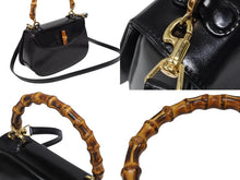 画像をギャラリービューアに読み込む, GUCCI グッチ バンブー ハンドバッグ 000 099 0633 カーフスキン ブラック ゴールド金具 バンブー 美品 中古 4b008640