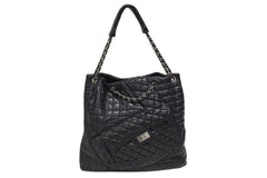 CHANEL シャネル 2.55 マルチポケット チェーンショルダー トートバッグ 13番台 ブラック カーフスキン シルバー金具 美品 中古 4b008641