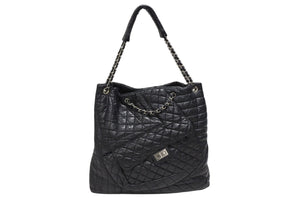 CHANEL シャネル 2.55 マルチポケット チェーンショルダー トートバッグ 13番台 ブラック カーフスキン シルバー金具 美品 中古 4b008641
