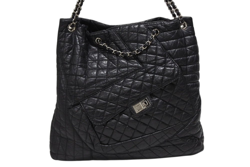 CHANEL シャネル 2.55 マルチポケット チェーンショルダー トートバッグ 13番台 ブラック カーフスキン シルバー金具 美品 中古 4b008641