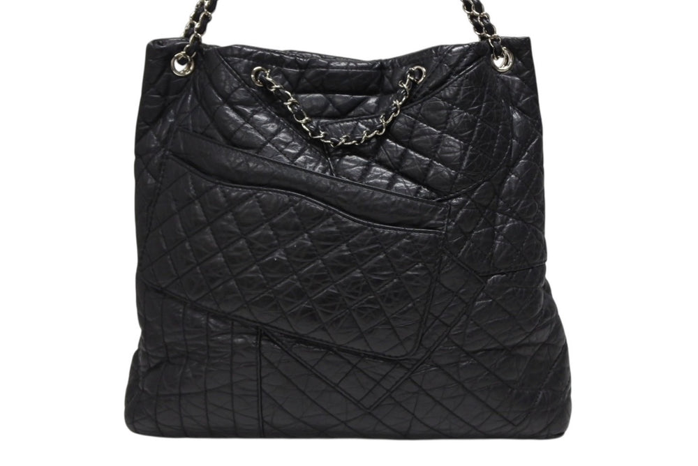 CHANEL シャネル 2.55 マルチポケット チェーンショルダー トートバッグ 13番台 ブラック カーフスキン シルバー金具 美品 中古 4b008641