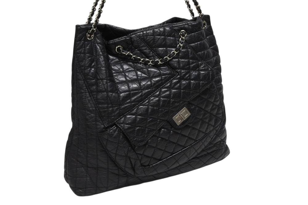 CHANEL シャネル 2.55 マルチポケット チェーンショルダー トートバッグ 13番台 ブラック カーフスキン シルバー金具 美品 中古 4b008641