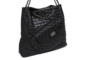 CHANEL シャネル 2.55 マルチポケット チェーンショルダー トートバッグ 13番台 ブラック カーフスキン シルバー金具 美品 中古 4b008641