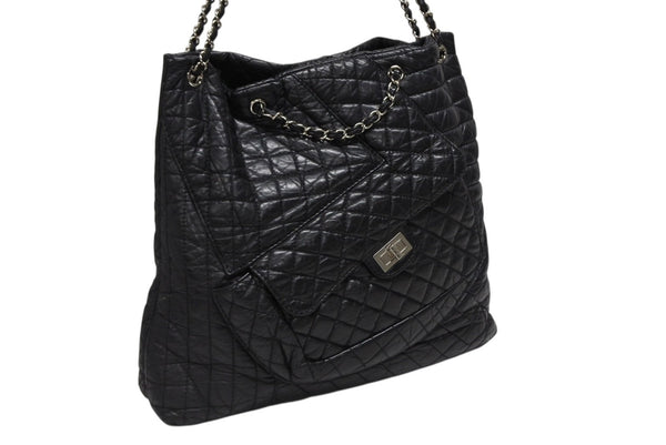 CHANEL シャネル 2.55 マルチポケット チェーンショルダー トートバッグ 13番台 ブラック カーフスキン シルバー金具 美品 中古 4b008641