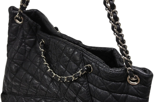 CHANEL シャネル 2.55 マルチポケット チェーンショルダー トートバッグ 13番台 ブラック カーフスキン シルバー金具 美品 中古 4b008641