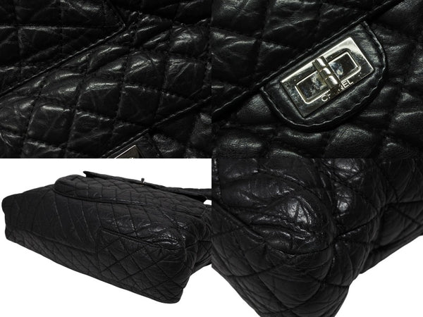 CHANEL シャネル 2.55 マルチポケット チェーンショルダー トートバッグ 13番台 ブラック カーフスキン シルバー金具 美品 中古 4b008641