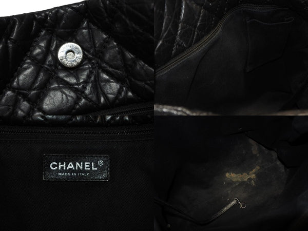 CHANEL シャネル 2.55 マルチポケット チェーンショルダー トートバッグ 13番台 ブラック カーフスキン シルバー金具 美品 中古 4b008641