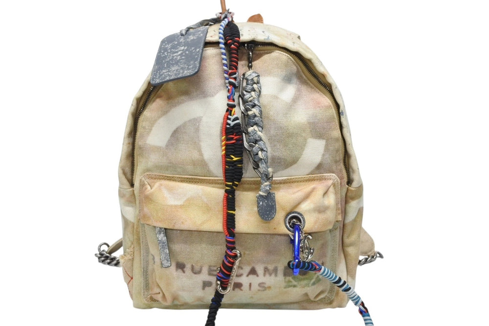Very Good Condition CHANEL Act 2 Graffiti Backpack Rucksack A92352 19th Series Coco Mark Canvas Beige Used 4b008643