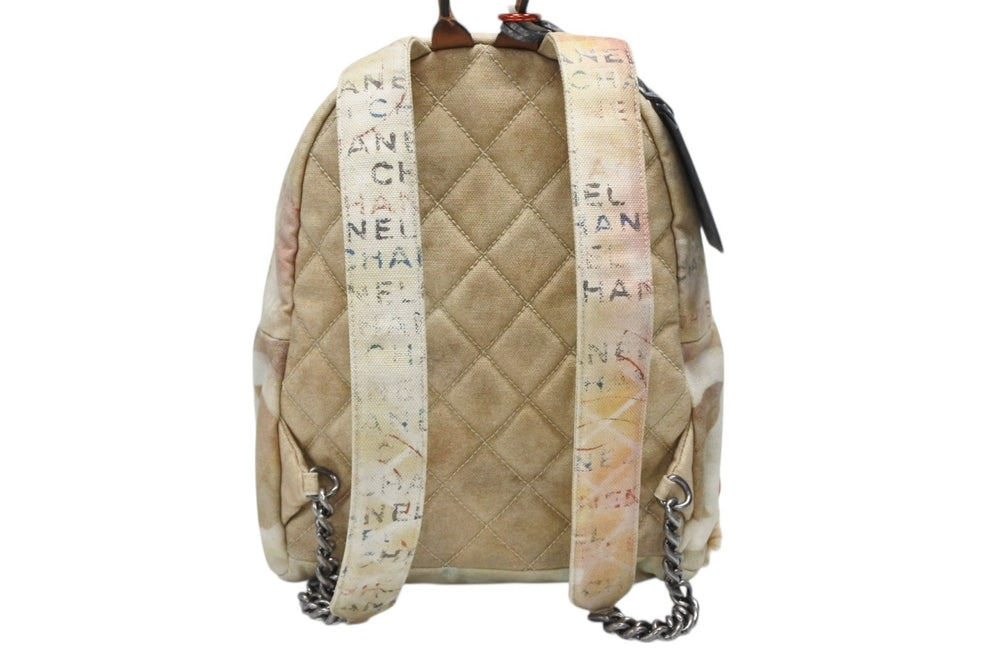 Very Good Condition CHANEL Act 2 Graffiti Backpack Rucksack A92352 19th Series Coco Mark Canvas Beige Used 4b008643