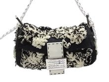画像をギャラリービューアに読み込む, 極美品 FENDI フェンディ フローラルエンブロイダリー マンマバケット セレリア ショルダーバッグ 8BR101-038 ラインストーン ブラック ホワイト 中古 4b008644