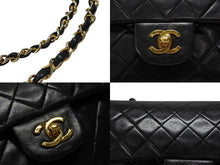 画像をギャラリービューアに読み込む, CHANEL シャネル マトラッセ25 Wフラップ Wチェーンショルダーバッグ 1番台 ラムスキン ココマーク ブラック ゴールド金具 美品 中古 4b008651