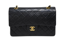 画像をギャラリービューアに読み込む, CHANEL シャネル マトラッセ25 Wフラップ Wチェーンショルダーバッグ ラムスキン ココマーク ブラック ゴールド金具 美品 中古 4b008652