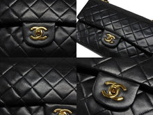 画像をギャラリービューアに読み込む, CHANEL シャネル マトラッセ25 Wフラップ Wチェーンショルダーバッグ ラムスキン ココマーク ブラック ゴールド金具 美品 中古 4b008652