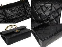 画像をギャラリービューアに読み込む, CHANEL シャネル マトラッセ25 Wフラップ Wチェーンショルダーバッグ ラムスキン ココマーク ブラック ゴールド金具 美品 中古 4b008652