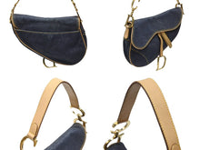 Load image into Gallery viewer, CHRISTIAN DIOR クリスチャンディオール サドルバッグ ワンショルダーバッグ RU 1012 ブルー ベージュ ゴールド金具 美品 中古 4b008653