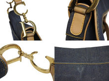Load image into Gallery viewer, CHRISTIAN DIOR クリスチャンディオール サドルバッグ ワンショルダーバッグ RU 1012 ブルー ベージュ ゴールド金具 美品 中古 4b008653
