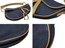 Load image into Gallery viewer, CHRISTIAN DIOR クリスチャンディオール サドルバッグ ワンショルダーバッグ RU 1012 ブルー ベージュ ゴールド金具 美品 中古 4b008653