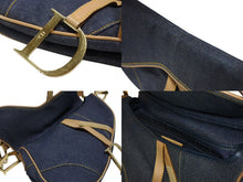 Load image into Gallery viewer, CHRISTIAN DIOR クリスチャンディオール サドルバッグ ワンショルダーバッグ RU 1012 ブルー ベージュ ゴールド金具 美品 中古 4b008653