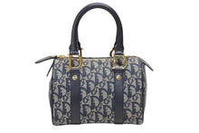 画像をギャラリービューアに読み込む, Christian Dior クリスチャンディオール ハンドバッグ ミニボストンバッグ キャンバス レザー トロッター柄 ネイビー ゴールド金具 美品 中古 4b008655