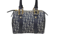 画像をギャラリービューアに読み込む, Christian Dior クリスチャンディオール ハンドバッグ ミニボストンバッグ キャンバス レザー トロッター柄 ネイビー ゴールド金具 美品 中古 4b008655