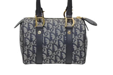 画像をギャラリービューアに読み込む, Christian Dior クリスチャンディオール ハンドバッグ ミニボストンバッグ キャンバス レザー トロッター柄 ネイビー ゴールド金具 美品 中古 4b008655