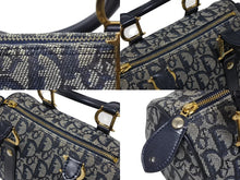 画像をギャラリービューアに読み込む, Christian Dior クリスチャンディオール ハンドバッグ ミニボストンバッグ キャンバス レザー トロッター柄 ネイビー ゴールド金具 美品 中古 4b008655