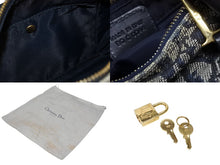 画像をギャラリービューアに読み込む, Christian Dior クリスチャンディオール ハンドバッグ ミニボストンバッグ キャンバス レザー トロッター柄 ネイビー ゴールド金具 美品 中古 4b008655
