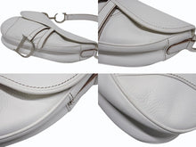 画像をギャラリービューアに読み込む, Christian Dior クリスチャンディオール サドル ワンショルダーバッグ ガリアーノ期 ホワイト レザー シルバー金具 美品 中古 4b008656