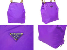 画像をギャラリービューアに読み込む, PRADA プラダ ハンドバッグ トライアングル ロゴ ナイロン ゴールド金具 黒 パープル 美品 中古 4b008658