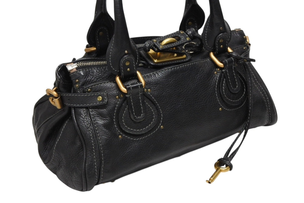 Chloe クロエ ハンドバッグ パディントン ワンショルダーバッグ ブラック レザー B19FG0 ゴールド金具 美品 中古 4b008661