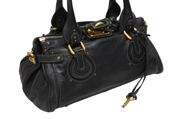 Chloe クロエ ハンドバッグ パディントン ワンショルダーバッグ ブラック レザー B19FG0 ゴールド金具 美品 中古 4b008661