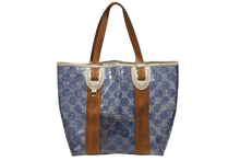 画像をギャラリービューアに読み込む, CELINE セリーヌ トートバッグ ハンドバッグ マカダム柄 ブルー ブラウン PVC レザー ビニール 美品 中古 4b008663