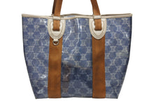 画像をギャラリービューアに読み込む, CELINE セリーヌ トートバッグ ハンドバッグ マカダム柄 ブルー ブラウン PVC レザー ビニール 美品 中古 4b008663